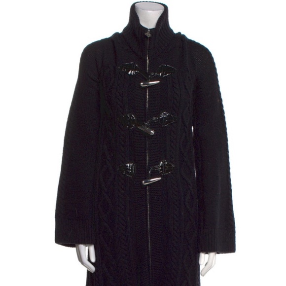 Tory Burch Long Black Wool Toggle Coat Sweater Jacket Size M - Picture 1 of 6